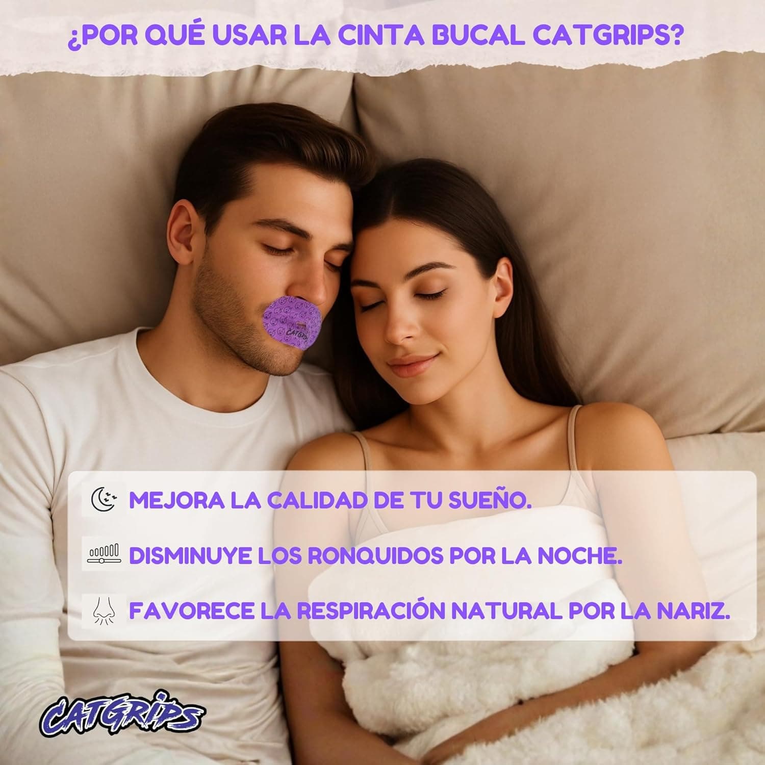 Instrucciones de uso cinta bucal CATGRIPS – cómo aplicar el mouth tape para dormir