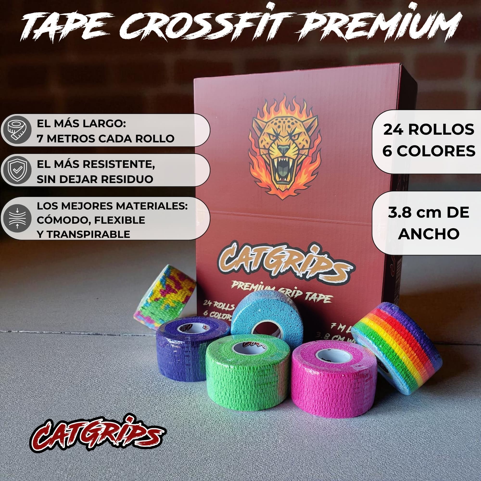 Tape CrossFit 3.8cm CatGrips — aplicación en dedos para WOD de halterofilia