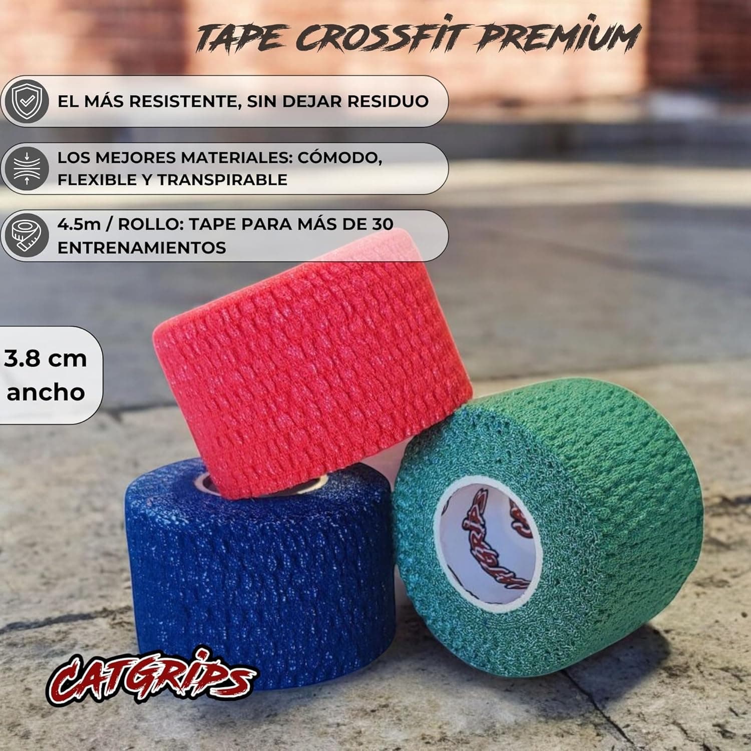 Tape CrossFit CatGrips en uso — protección de dedos y pulgares en halterofilia