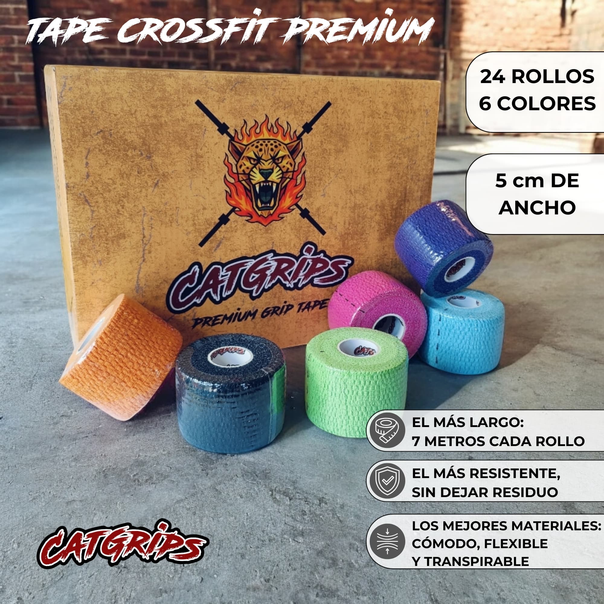 Tape CrossFit CatGrips 5cm — características técnicas Non-Slip Pro
