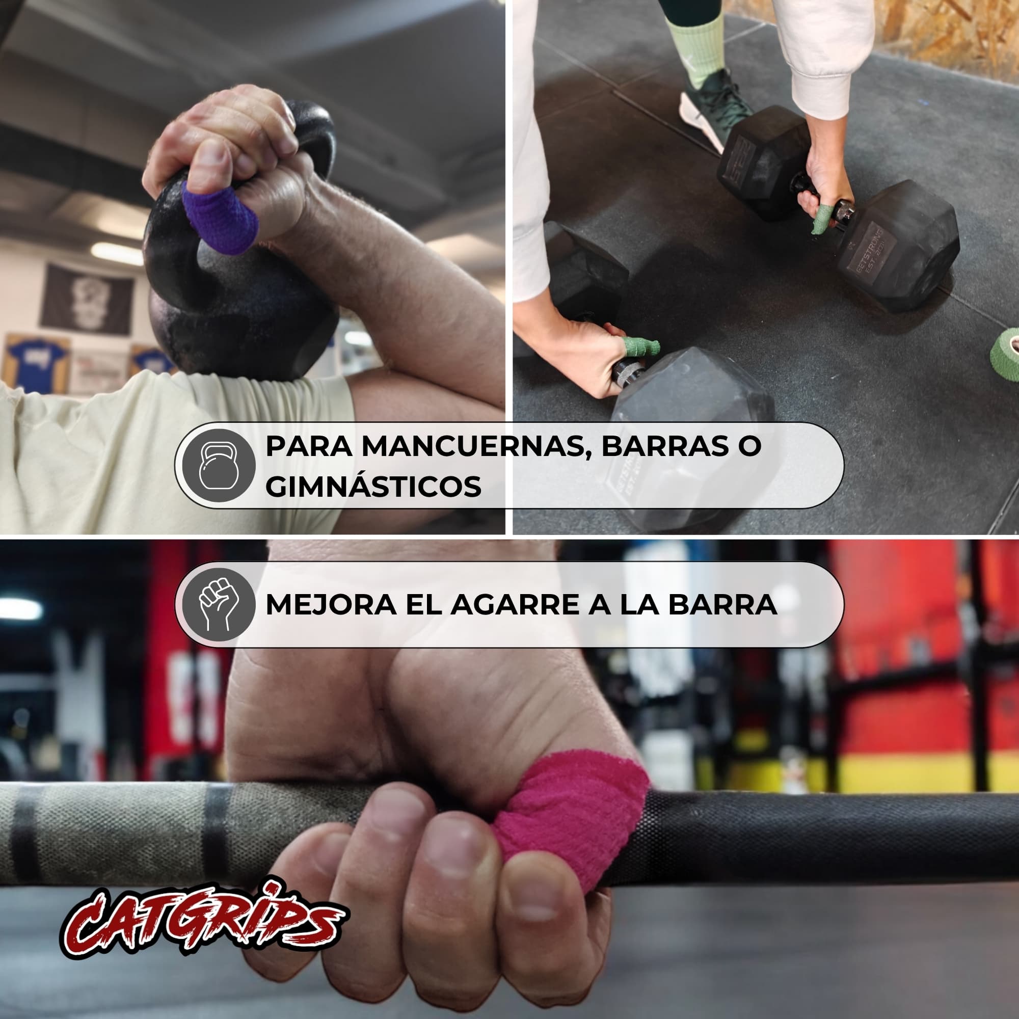 Tape CrossFit CatGrips 5cm — resistencia al sudor y magnesio en WOD